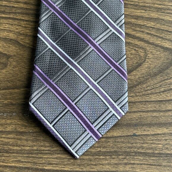 Pronto Uomo Men's Neck Tie 100% Silk Purple and Black Classic 60" - Picture 2 of 7